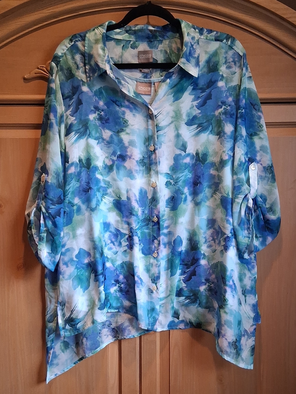 Chico's Two-Piece Blue and Green Floral Button-Down Blouse